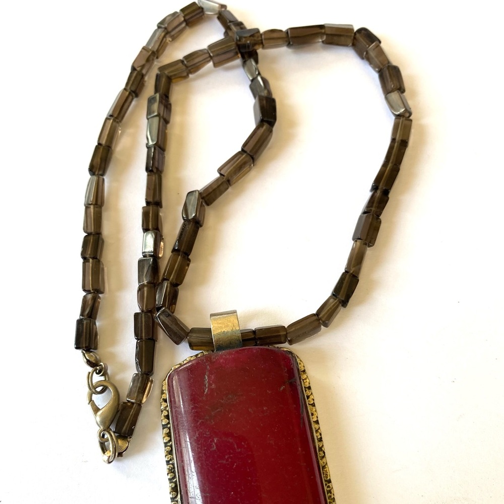 Raspberry Agate Smoky Quartz Necklace - Picture 8 of 16